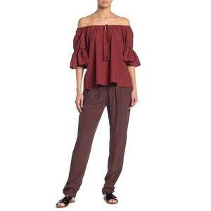 Vertigo Ruched Ankle Pants Womens XS Belgium Truffle Brown Elastic Waist NWT